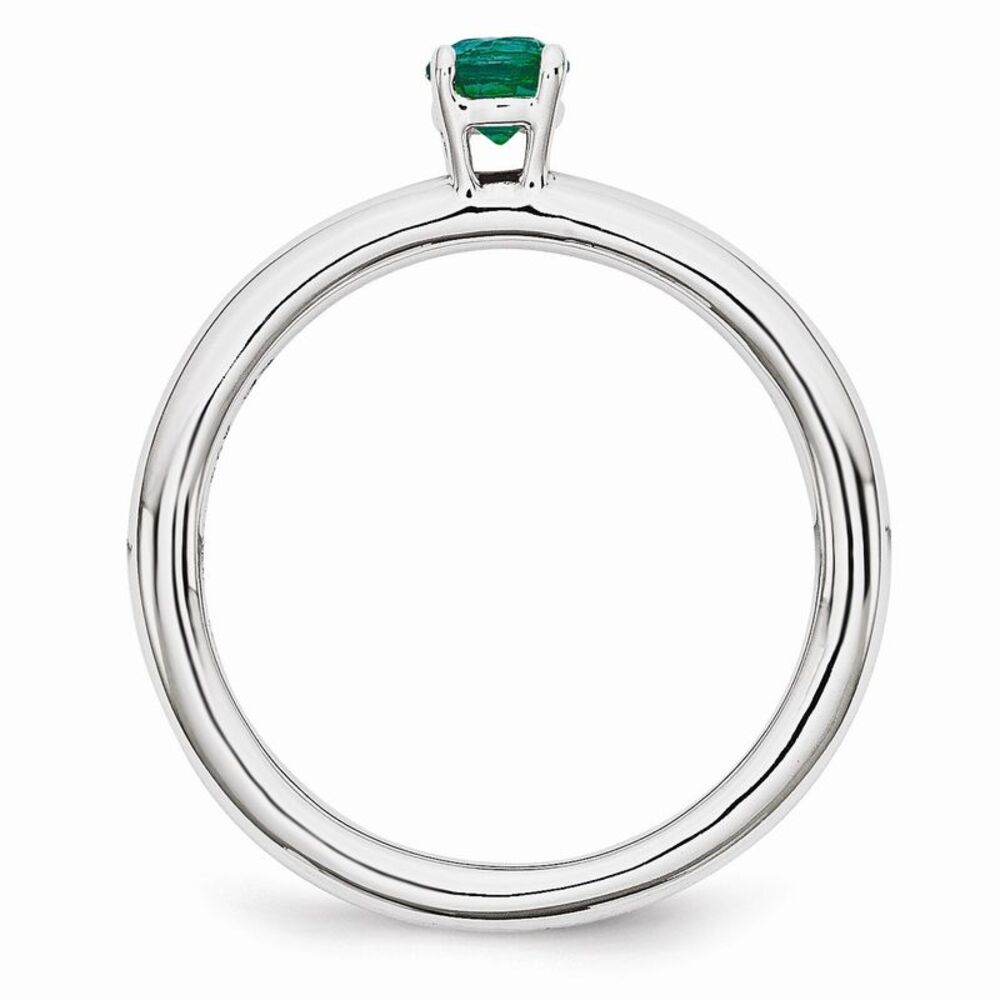 Rhodium Plated Sterling Silver Stackable 4mm Created Emerald Ring Sz 5 - Picture 2 of 4
